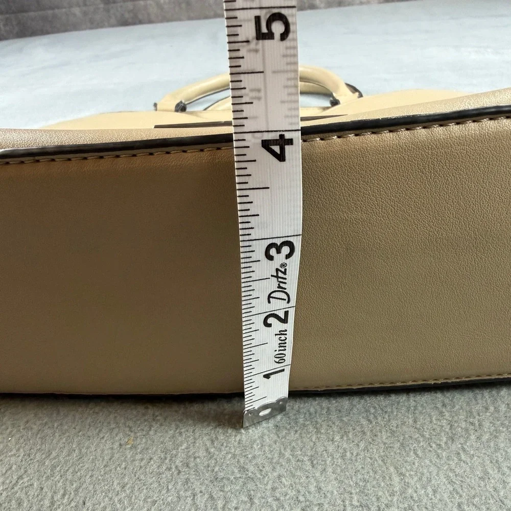 Steve‎ Madden Beige Faux Leather Satchel Handbag Silver Hardware Tote Bag